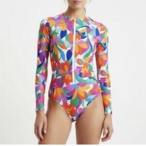 hurley floral long sleeve zip rash guard swimsuit